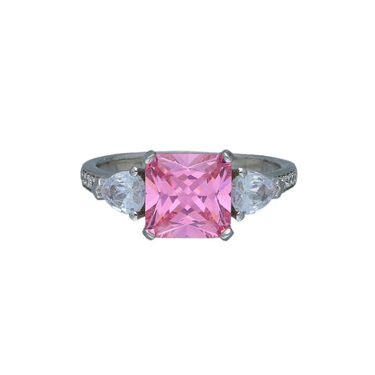 Sterling Silver 925 Pink Crystal Ring - FKJRNSL11007