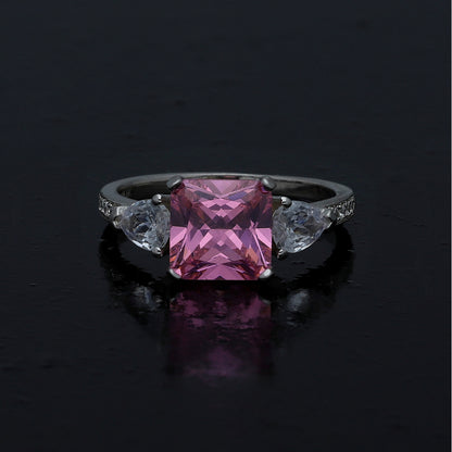 Sterling Silver 925 Pink Crystal Ring - FKJRNSL11007