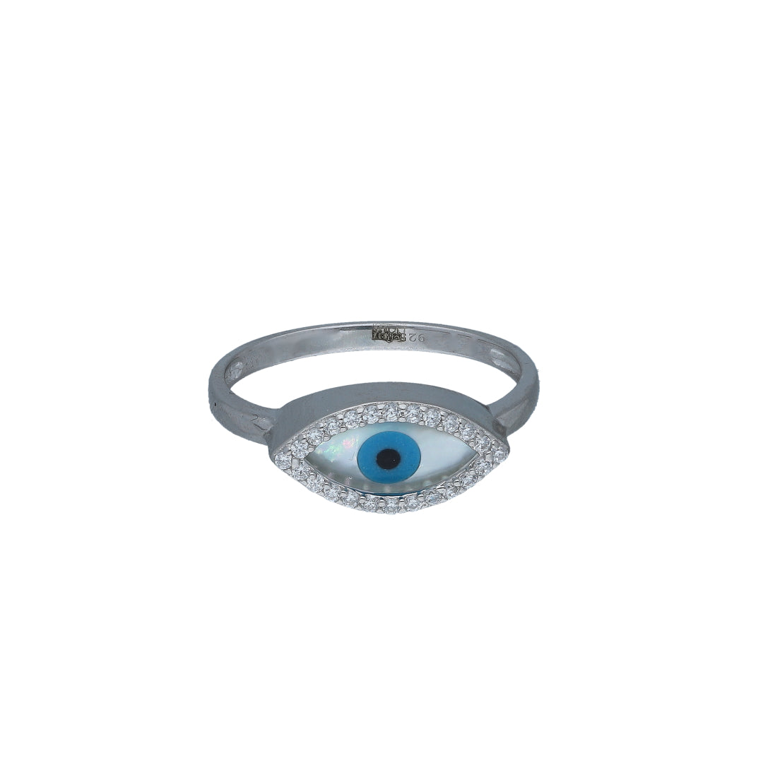Sterling Silver 925 Evil Eye Crystal Ring - FKJRNSL11033