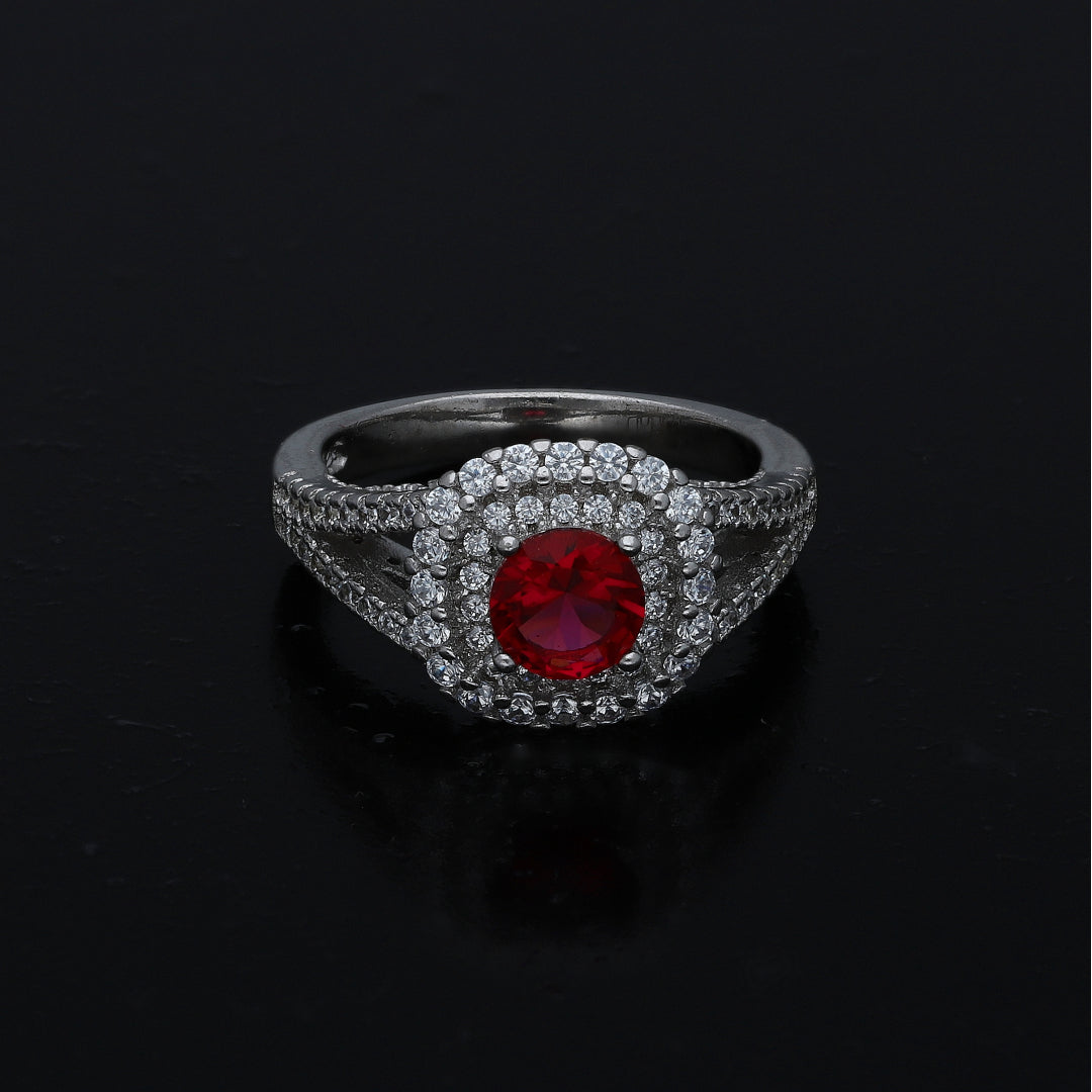Sterling Silver 925 Crimson Center Ring - FKJRNSL11035