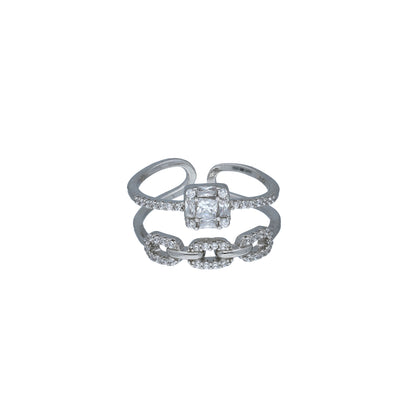Sterling Silver 925 Square Cut Open Ring - FKJRNSL11041