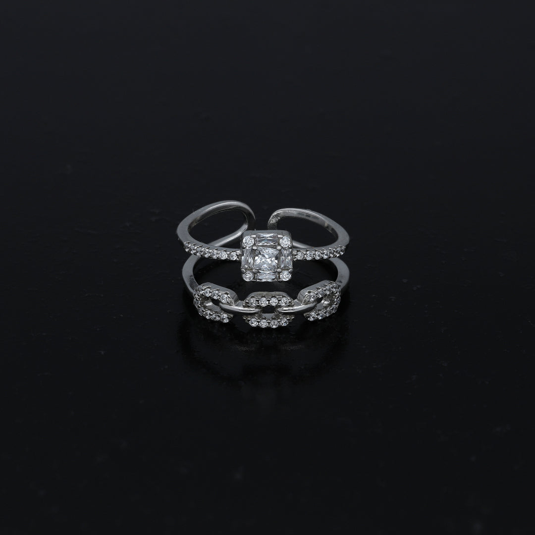 Sterling Silver 925 Square Cut Open Ring - FKJRNSL11041