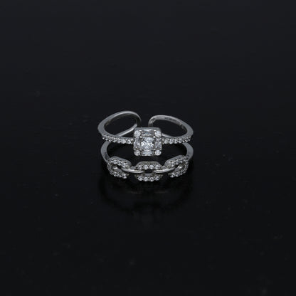 Sterling Silver 925 Square Cut Open Ring - FKJRNSL11041