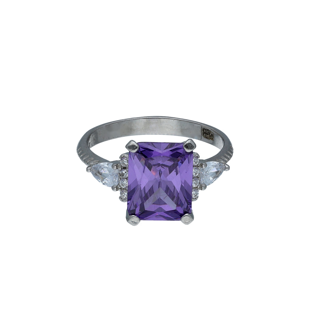 Sterling Silver 925 Purple Center Ring - FKJRNSL11043