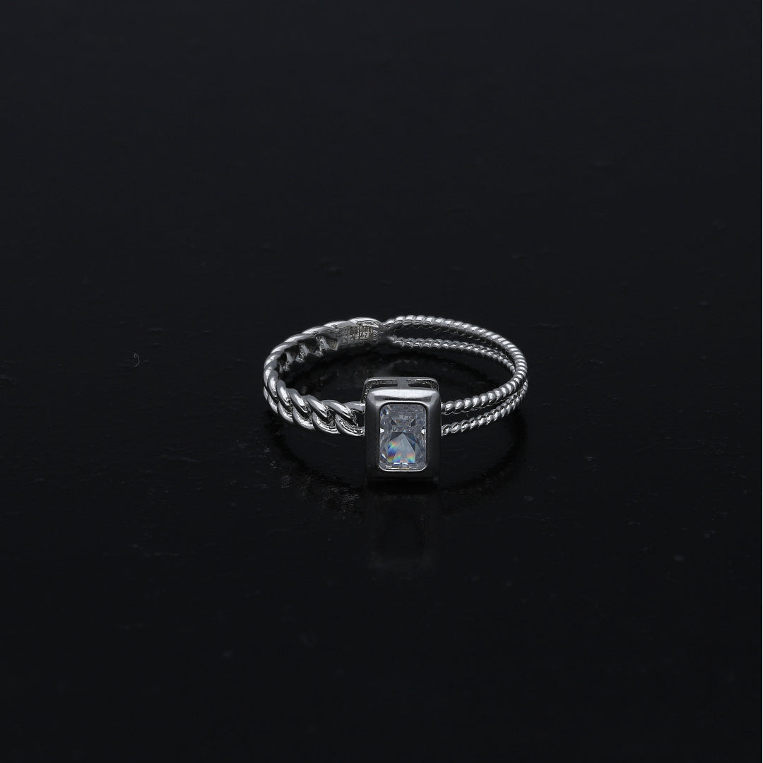 Sterling Silver 925 Rectangular Cut Ring - FKJRNSL11049