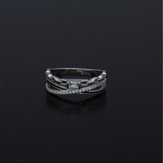 Sterling Silver 925 Link Pavé Ring - FKJRNSL11057