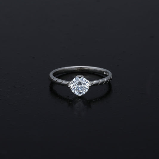 Sterling Silver 925 Engraved Solitaire Ring - FKJRNSL11058