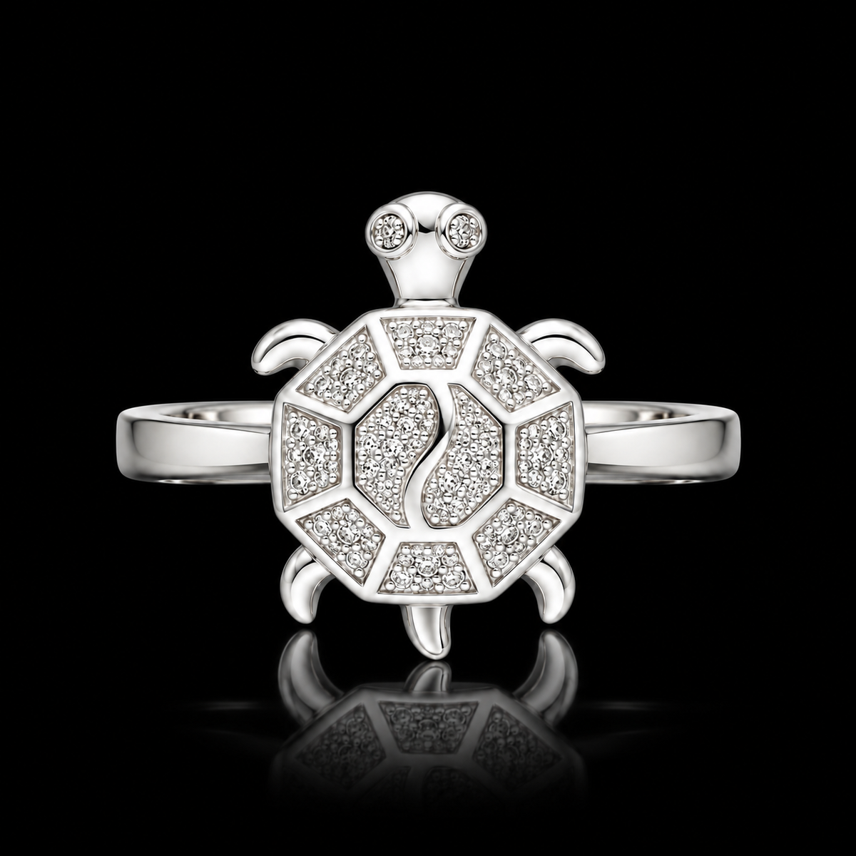 <tc>خاتم من الفضة الإسترليني 925 بتصميم صدفة سلحفاة مزينة بتفاصيل من الكريستال - FKJRNSLM12287</tc>