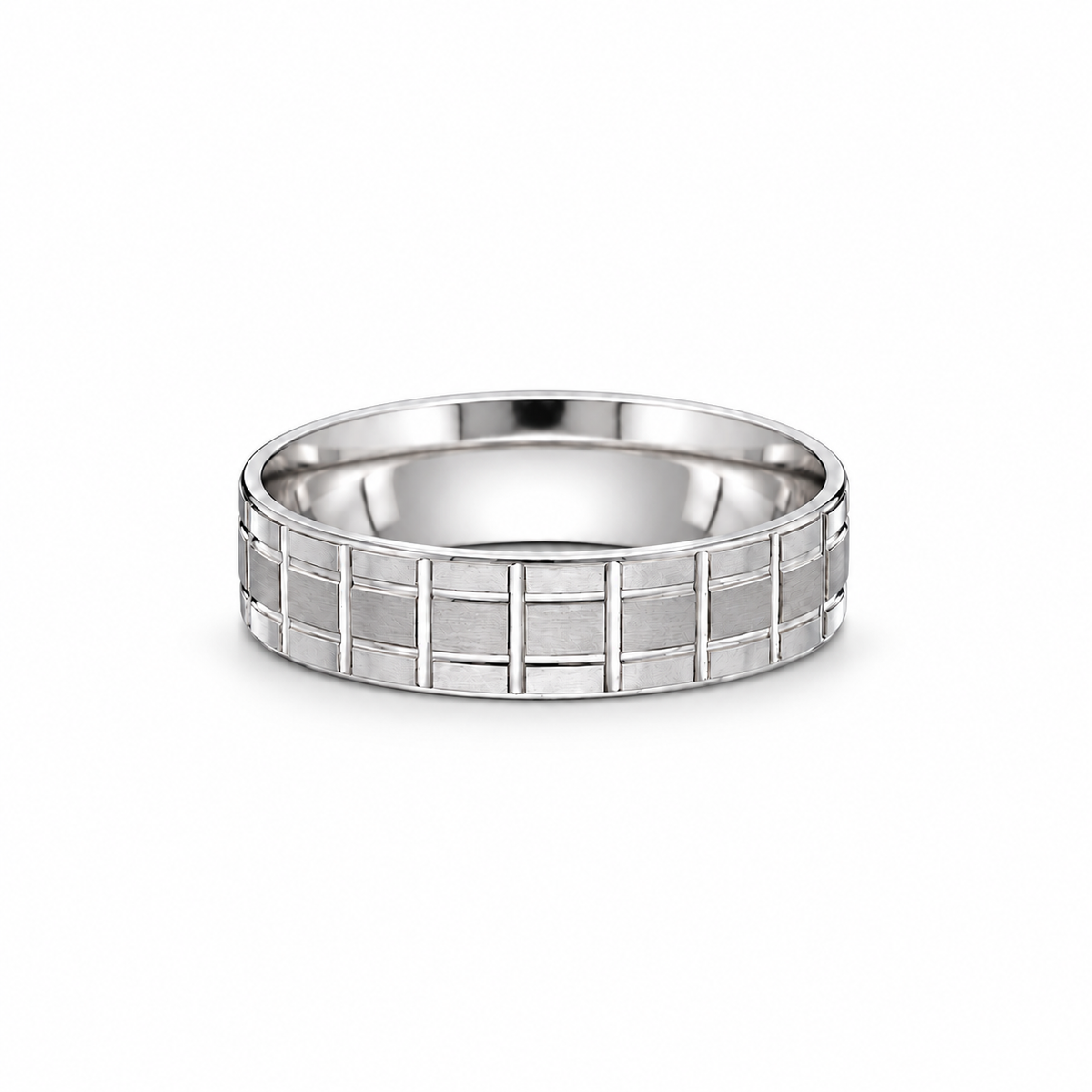 Sterling Silver 925 Textured Grid Wedding Band Ring - FKJRNSLM12321