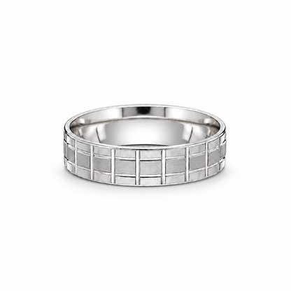 Sterling Silver 925 Textured Grid Wedding Band Ring - FKJRNSLM12321