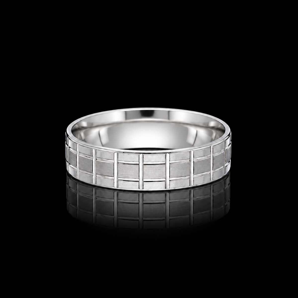 Sterling Silver 925 Textured Grid Wedding Band Ring - FKJRNSLM12321