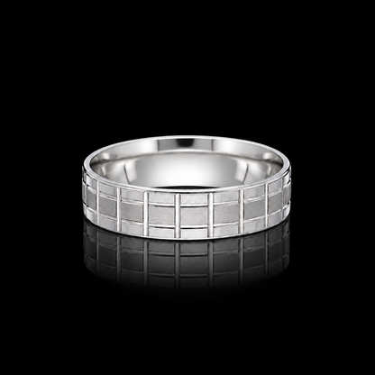 Sterling Silver 925 Textured Grid Wedding Band Ring - FKJRNSLM12321