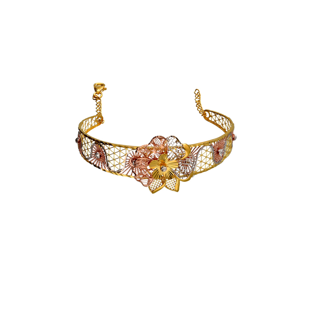 Gold Flower Shaped Bangle Set (Bangle and Ring) 21KT - FKJSET21KM10107