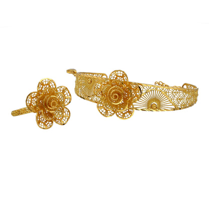 Gold Flower Shaped Bangle Set (Bangle and Ring) 21KT - FKJSET21KM10109