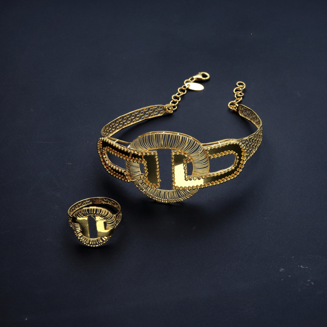 Gold Designer Bangle Set (Bangle and Ring) 21KT - FKJSET21KM10122