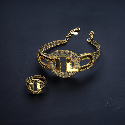 Gold Designer Bangle Set (Bangle and Ring) 21KT - FKJSET21KM10122