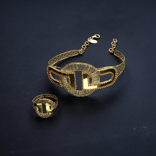 Gold Designer Bangle Set (Bangle and Ring) 21KT - FKJSET21KM10122