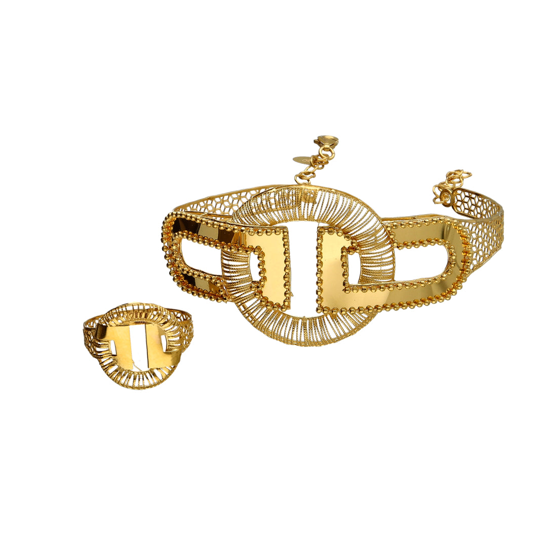 Gold Designer Bangle Set (Bangle and Ring) 21KT - FKJSET21KM10122