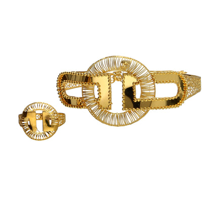Gold Designer Bangle Set (Bangle and Ring) 21KT - FKJSET21KM10122
