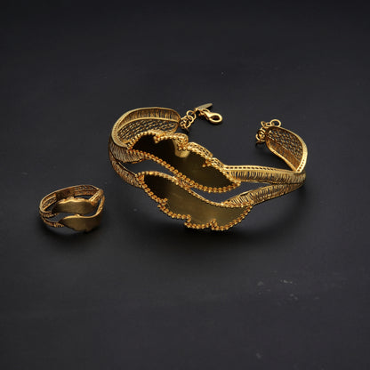 Gold Leaves Design Bangle Set (Bangle and Ring) 21KT - FKJSET21KM10123