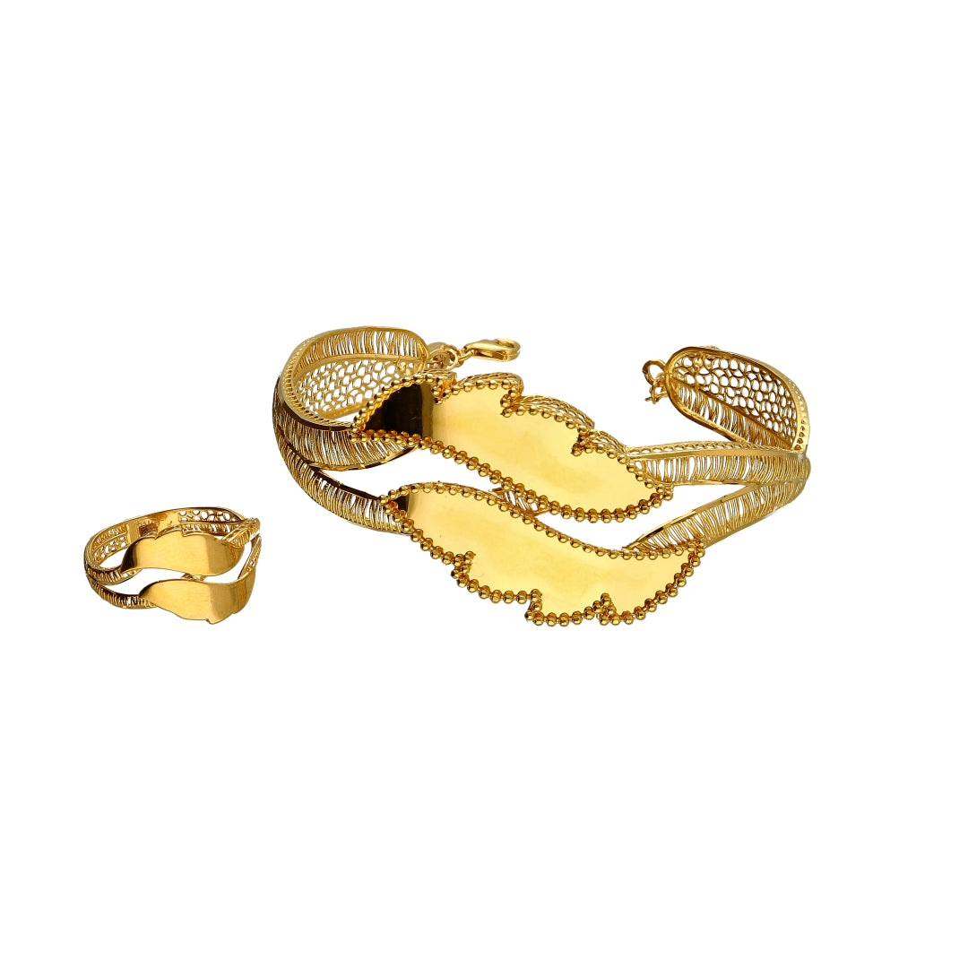 Gold Leaves Design Bangle Set (Bangle and Ring) 21KT - FKJSET21KM10123