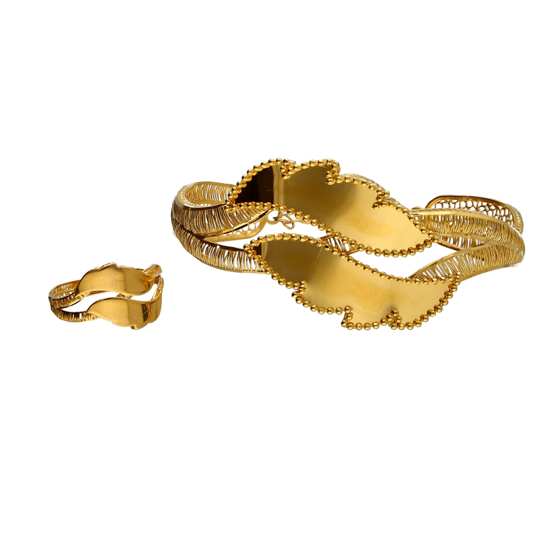Gold Leaves Design Bangle Set (Bangle and Ring) 21KT - FKJSET21KM10123