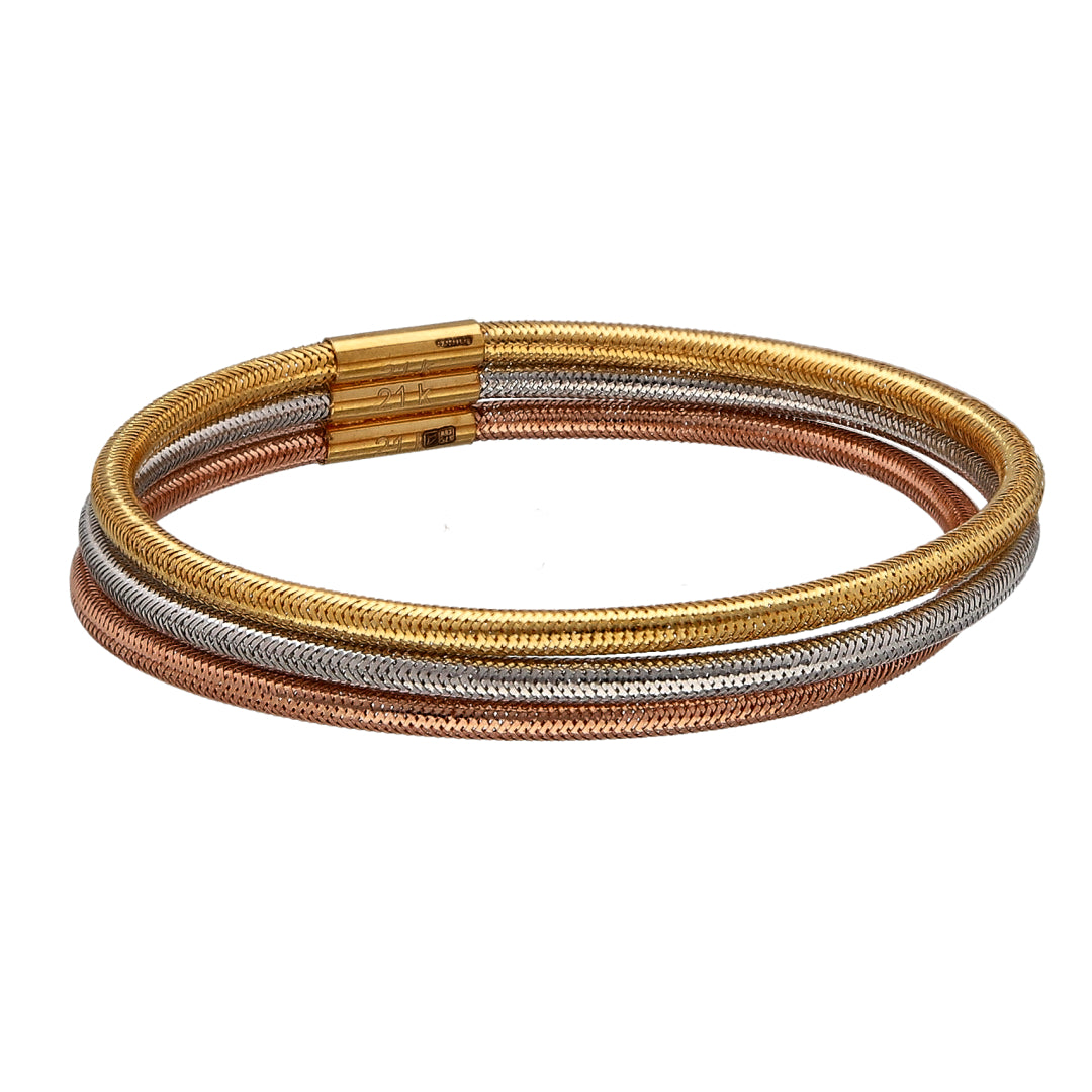 Gold Three Tone Bangle 21KT - FKJBNG21KM10118