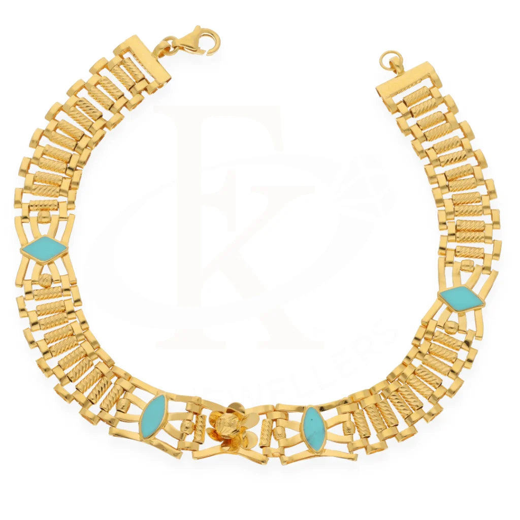 Classy Gold And Turquoise Link Bracelet 21Kt - Fkjbrl21Km8146 Bracelets