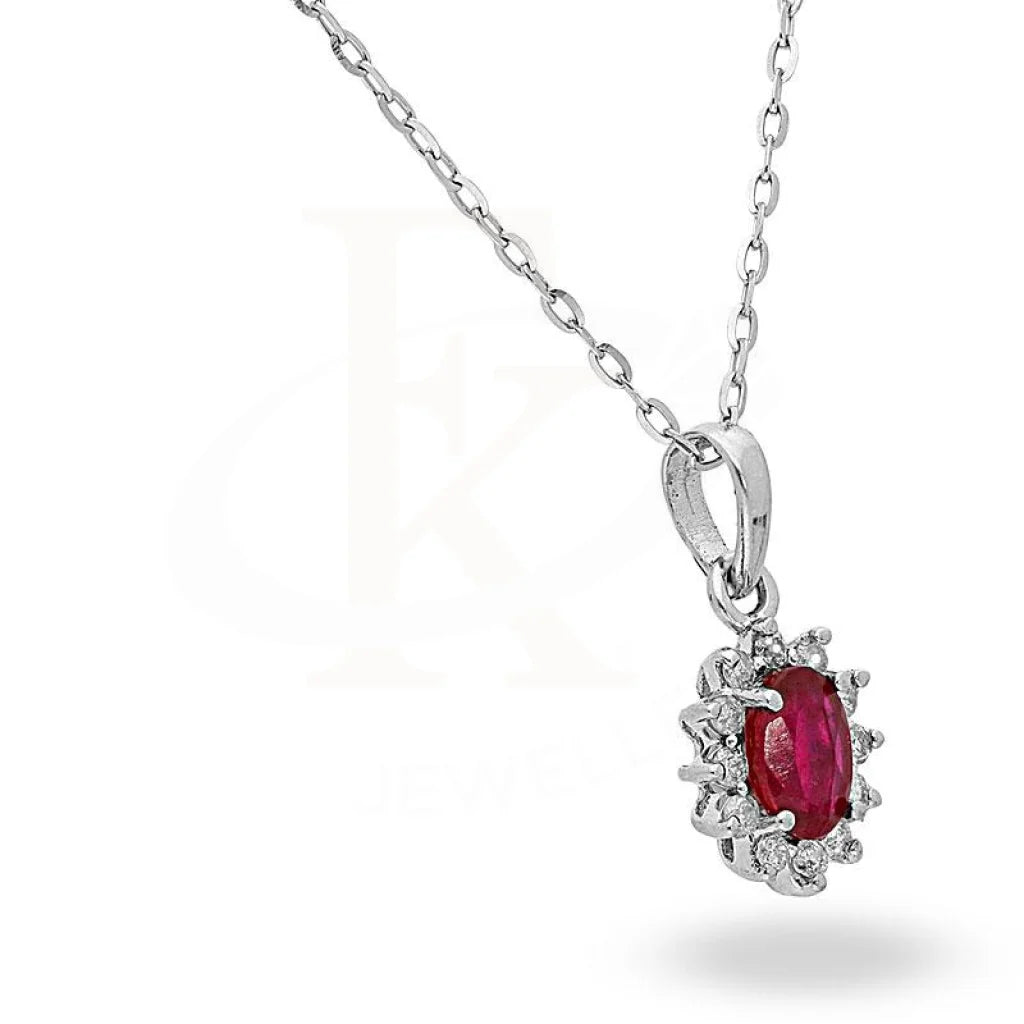 Diamond And Ruby Solitaire Necklace In Oval Shaped 18Kt White Gold - Fkjnkl18K2013 Necklaces