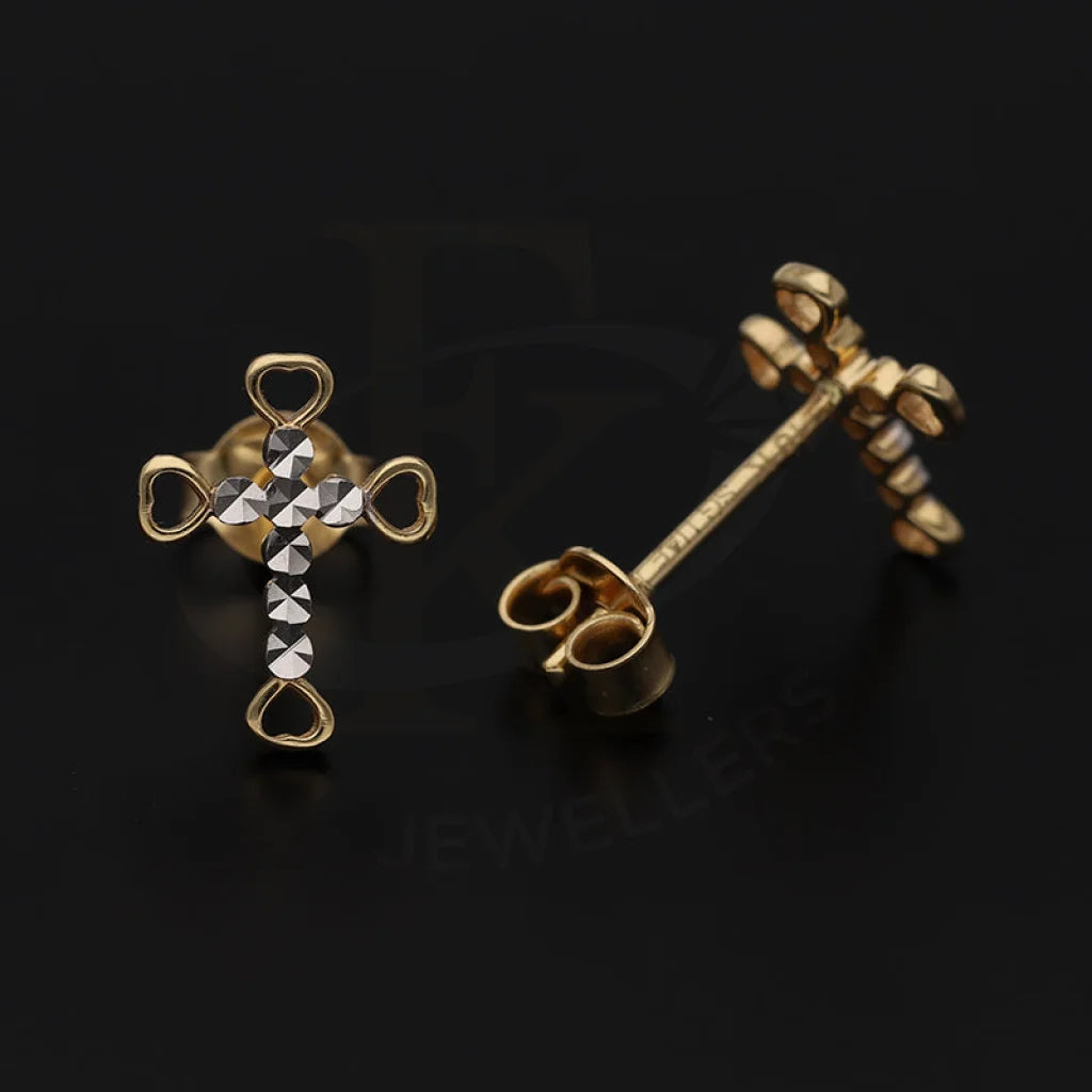 Dual Tone Gold Cross Stud Earrings 18Kt - Fkjern18K5544