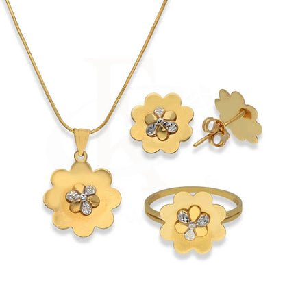 Dual Tone Gold Flower Pendant Set (Necklace Earrings And Ring) 18Kt - Fkjnklst18K2413 Sets