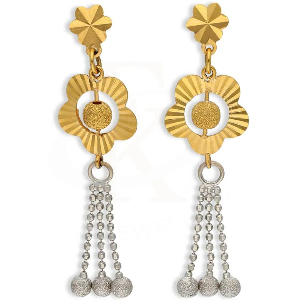 Dual Tone Gold Flower Shaped Drop Earrings 22Kt - Fkjern22K3167