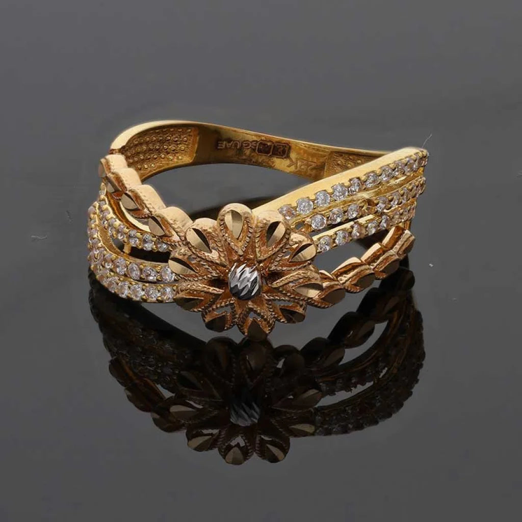 Dual Tone Gold Flower Shaped Ring 22Kt - Fkjrn22K3556 Rings