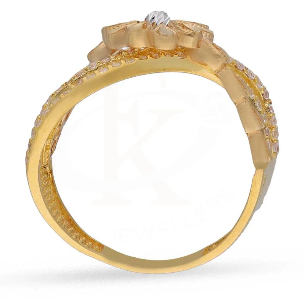 Dual Tone Gold Flower Shaped Ring 22Kt - Fkjrn22K3556 Rings