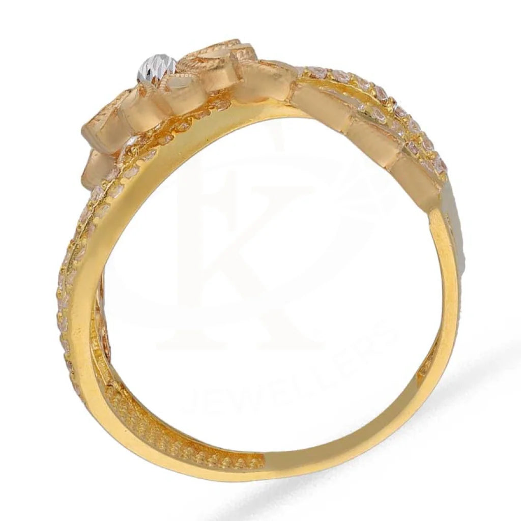 Dual Tone Gold Flower Shaped Ring 22Kt - Fkjrn22K3556 Rings