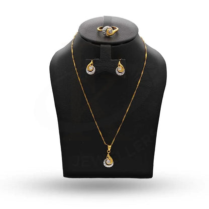 Dual Tone Gold Pendant Set (Necklace Earrings And Ring) 22Kt - Fkjnklst22K2399 Sets