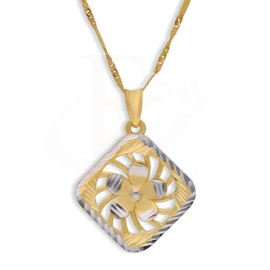 Dual Tone Gold Rhombus And Flower Shaped Pendant Set (Necklace Earrings Ring) 22Kt - Fkjnklst22K2401