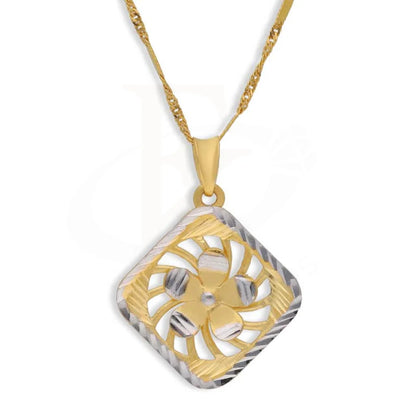 Dual Tone Gold Rhombus And Flower Shaped Pendant Set (Necklace Earrings Ring) 22Kt - Fkjnklst22K2401