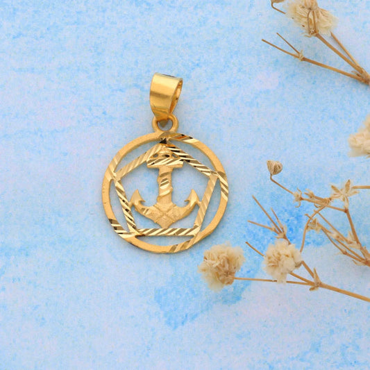 Gold Anchor Shaped In Circle Pendant 21Kt - Fkjpnd21Km8605 Pendants