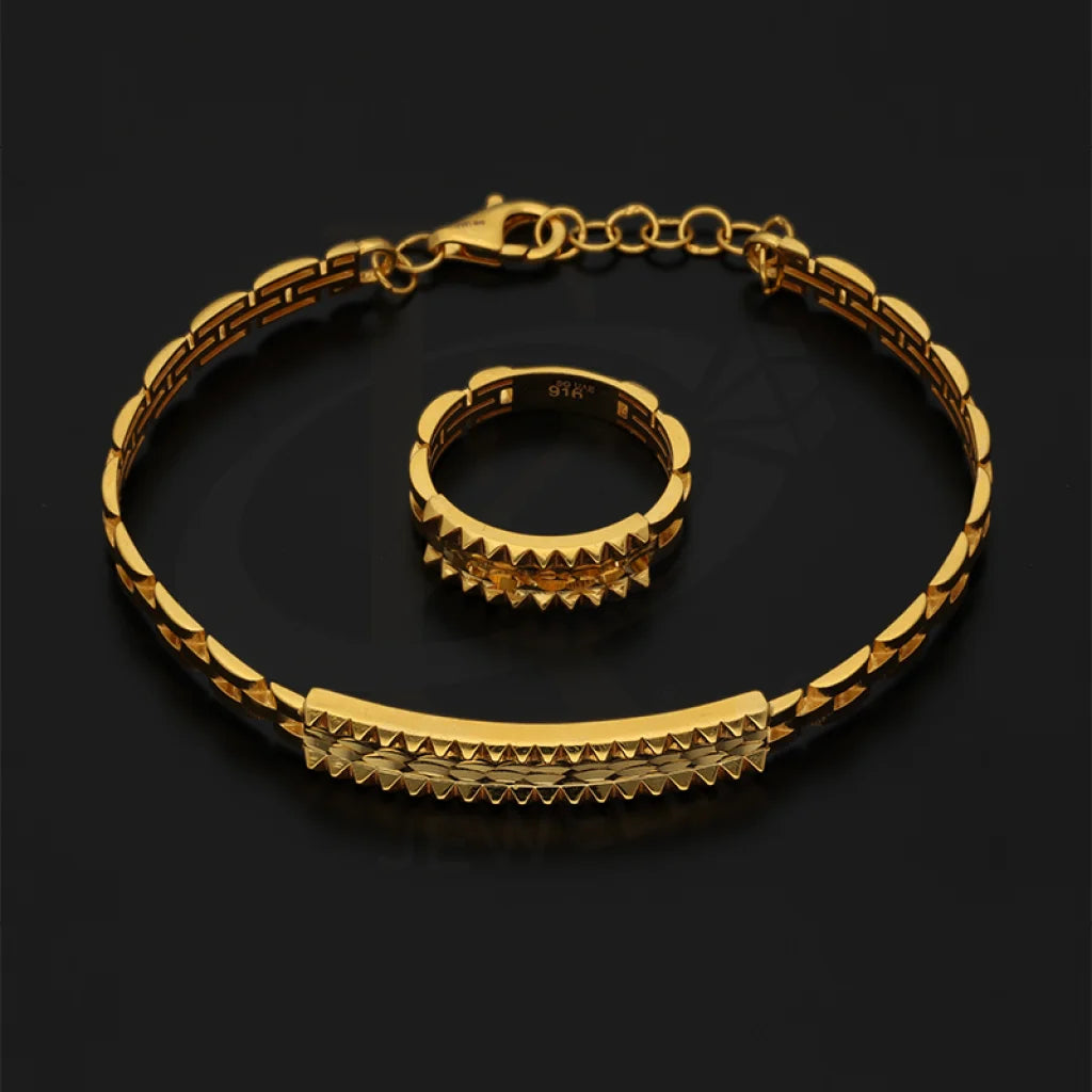 Gold Bangle With Ring In 22Kt - Fkjbng22K1943 Bangles