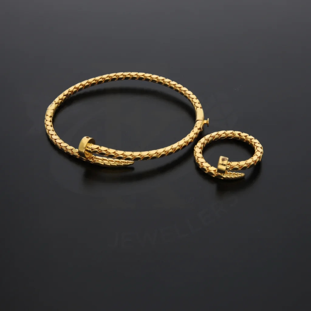 Gold Box Chain Design Bangle Set (Bangle And Ring) 21Kt - Fkjset21Km8056 Pendant Sets