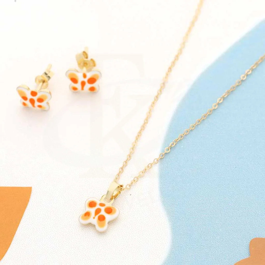 Gold Butterfly Baby Pendant Set (Necklace And Earrings) 18Kt - Fkjnklst18K2431 Sets