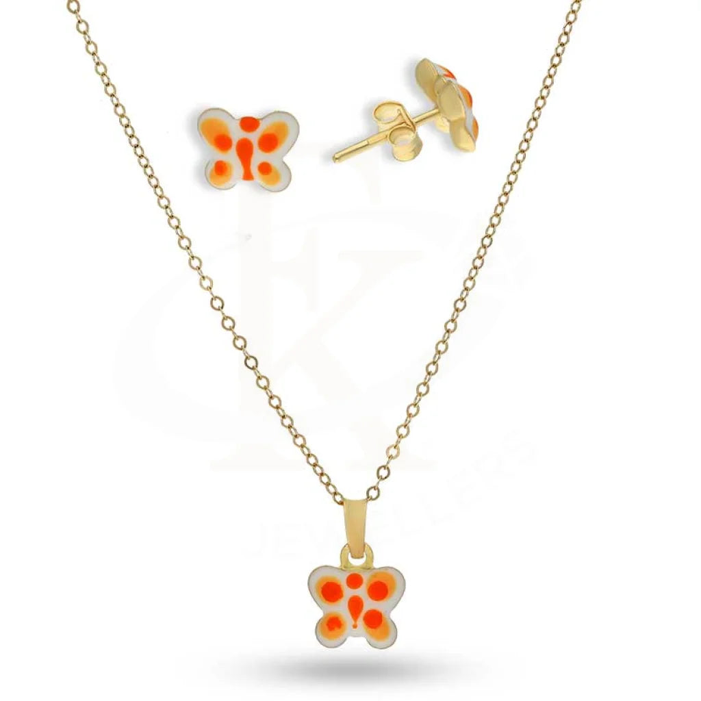 Gold Butterfly Baby Pendant Set (Necklace And Earrings) 18Kt - Fkjnklst18K2431 Sets