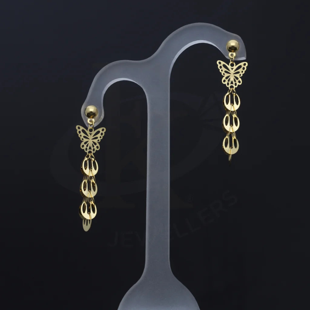 Gold Butterfly Drop Earrings 21Kt - Fkjern21K7992