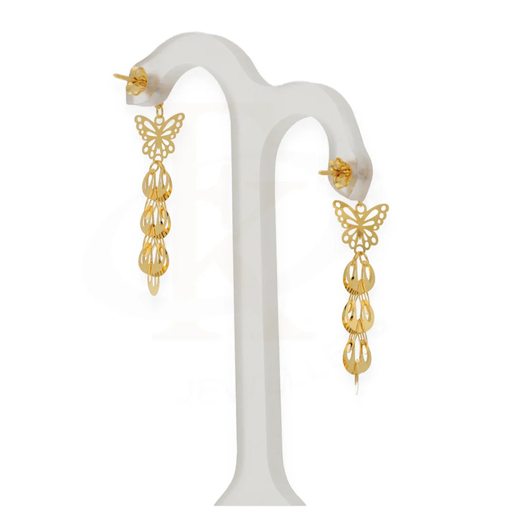 Gold Butterfly Drop Earrings 21Kt - Fkjern21K7992