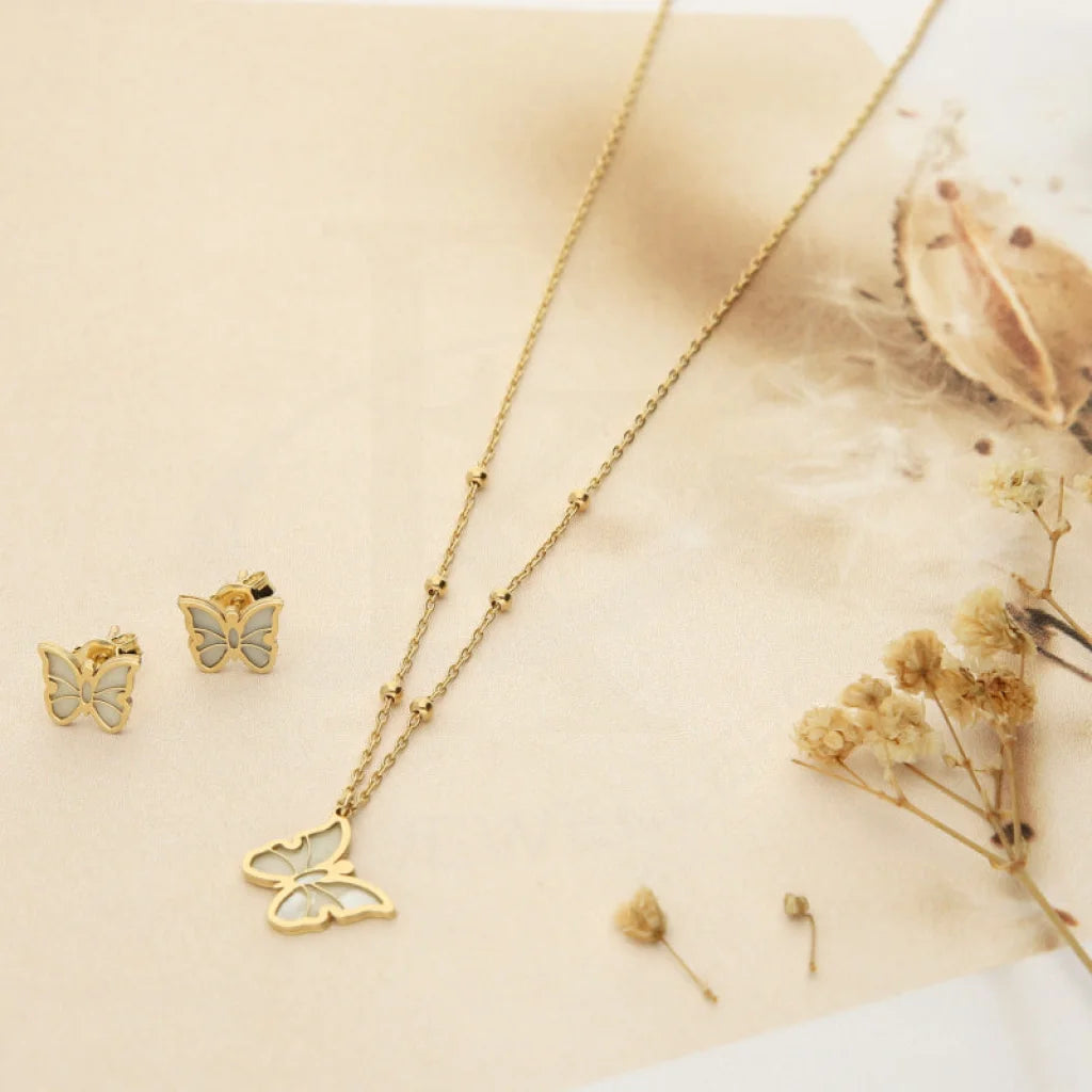 Gold Butterfly Pendant Set (Necklace And Earrings) 18Kt - Fkjnklst18K2426 Sets