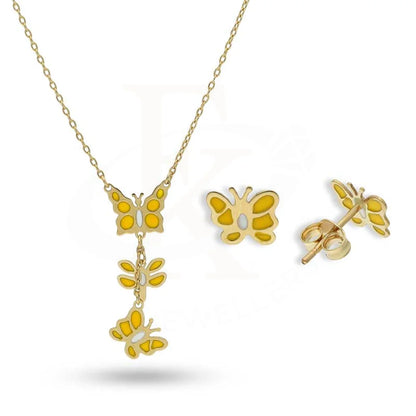 Gold Butterfly Pendant Set (Necklace And Earrings) 18Kt - Fkjnklst18K2427 Sets