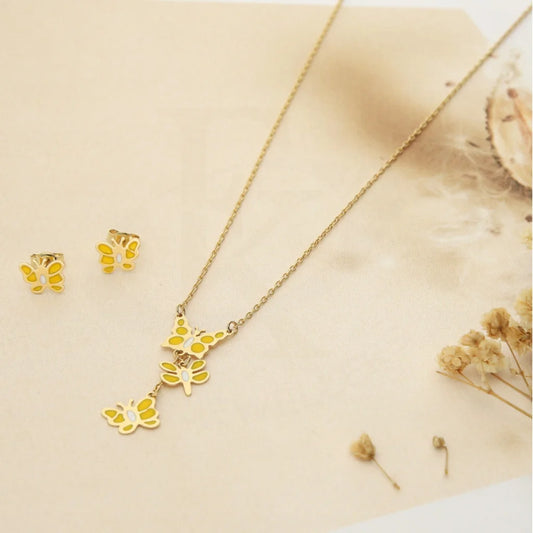 Gold Butterfly Pendant Set (Necklace And Earrings) 18Kt - Fkjnklst18K2427 Sets