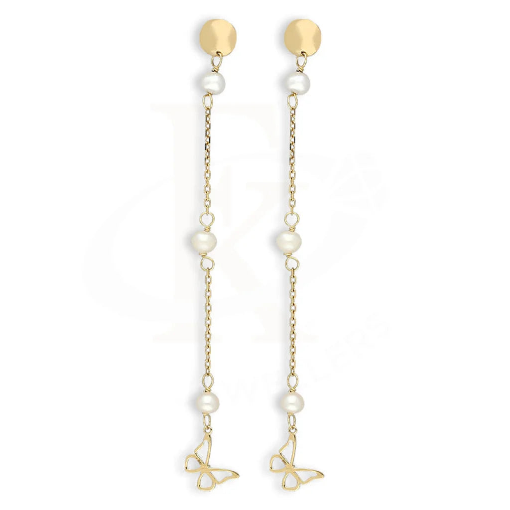 Gold Butterfly With Pearl Set (Necklace And Earrings) 18Kt - Fkjnklst18K5529 Pendant Sets