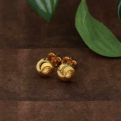 Gold Classic Round Stud Earrings 21Kt - Fkjern21Km8450